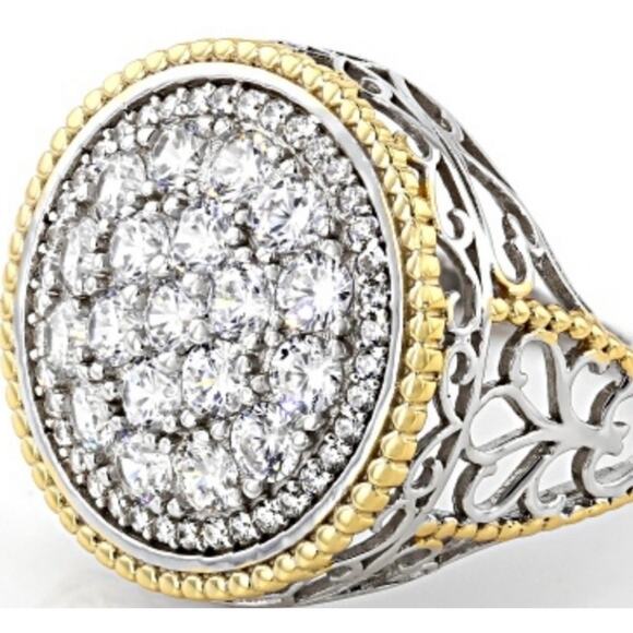 Diamonique Jewelry - Diamonique CZS 18k Yellow Gold Edging Sterling Silver Ring 3.25 TCW Size 6